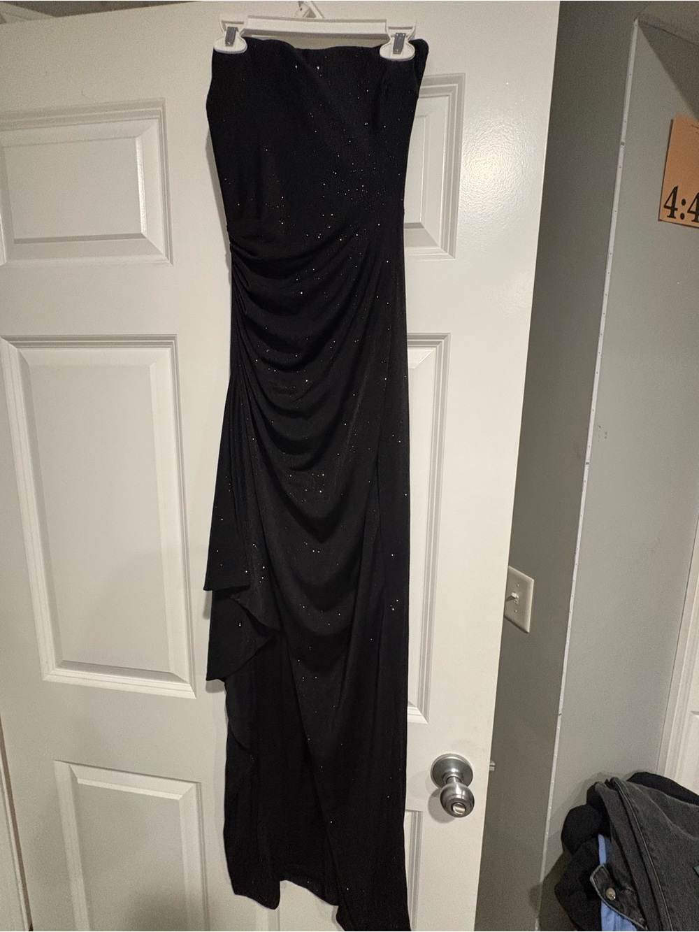 Windsor Strapless Black Ruched Evening Gown with Subtle Sparkle